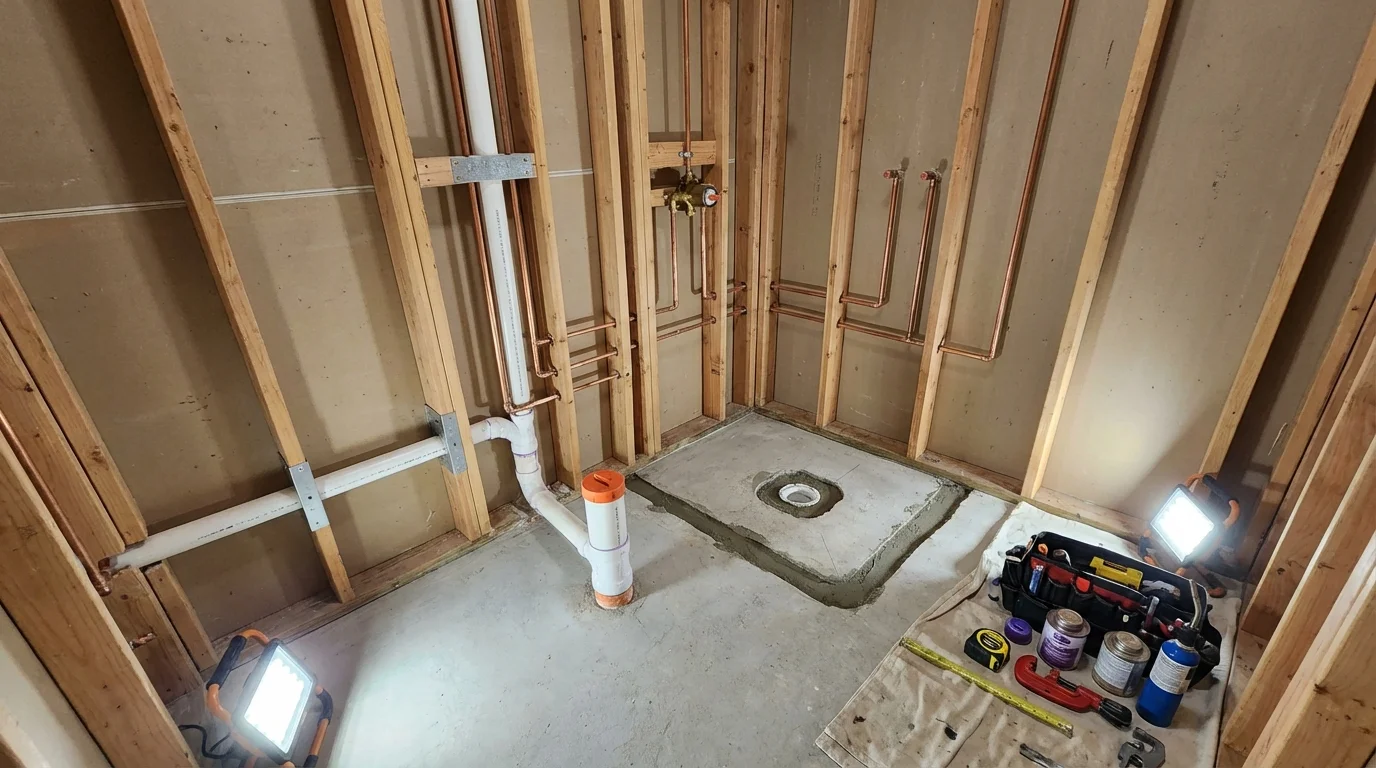 Bathroom rough-in plumbing during remodel by Johns Plumbing LLC in Putnam