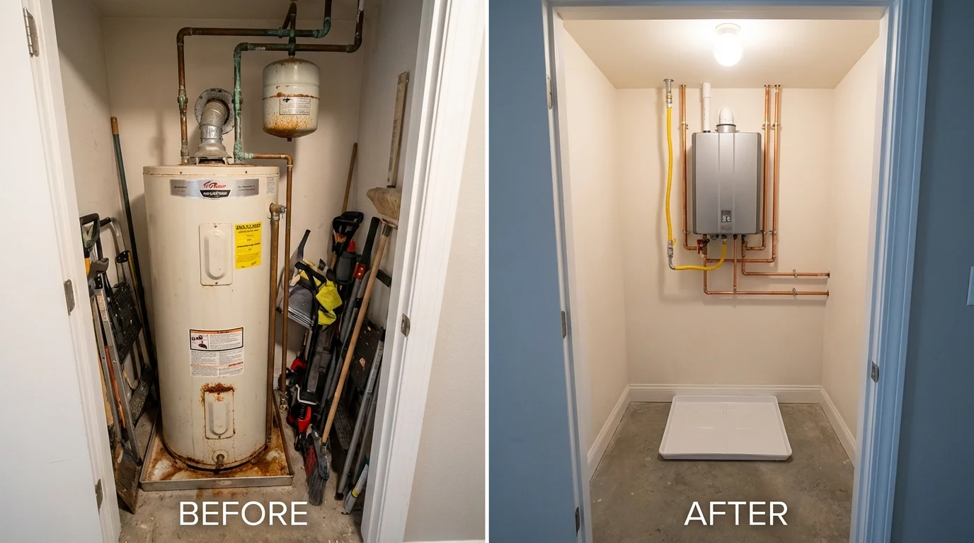 Tank water heater versus wall-mounted tankless unit comparison for Putnam, CT homeowners