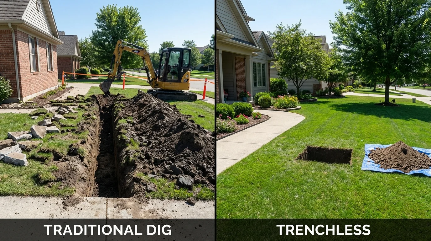 Trenchless sewer repair with minimal yard damage versus traditional excavation in Putnam, CT